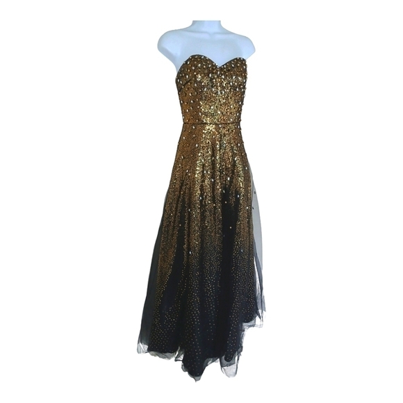Disney Gold Black Sequin Tulle Strapless Corset Gown Dress S-M - Picture 3 of 6